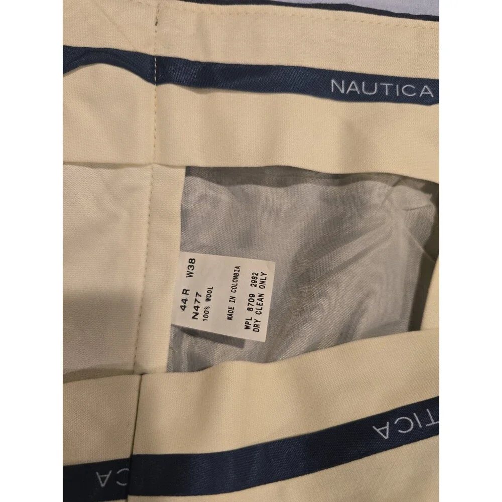 Nautica Men's Gray Pinstripe 2 Piece Suit 44R W38 100% Wool Flat Front 32 Inseam